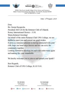 Letterhead Exchange with RAC Usha Pravin Gandhi College, RID 3141